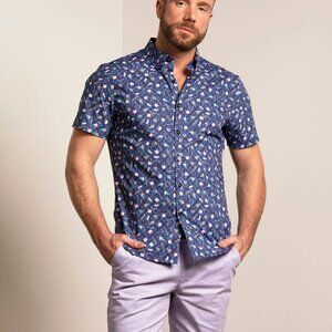 Lords of Harlech Navy Sushi Print Mechanical Stretch Button Up Shirt